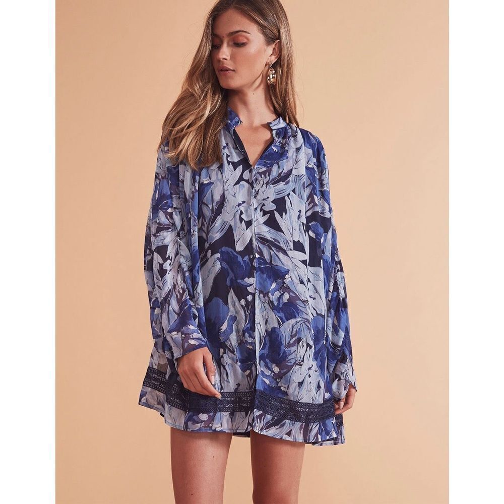 Tularosa‎ Blanka Midnight Floral Long Sleeve Dress size Medium
